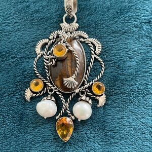 Large Silver Pendant with Gemstones